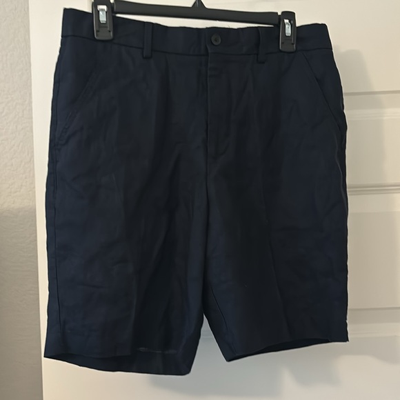 Zara navy blue linen blend Bermuda shorts SZ M high rise relaxed fit preppy - Picture 2 of 15